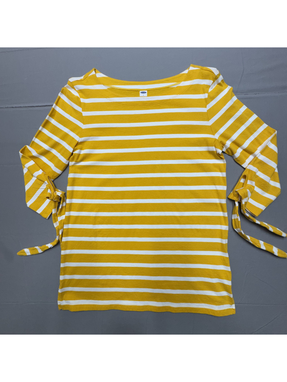 Old Navy Womens Tie Sleeve Boatneck Cotton Striped Top Size S Yellow Preppy